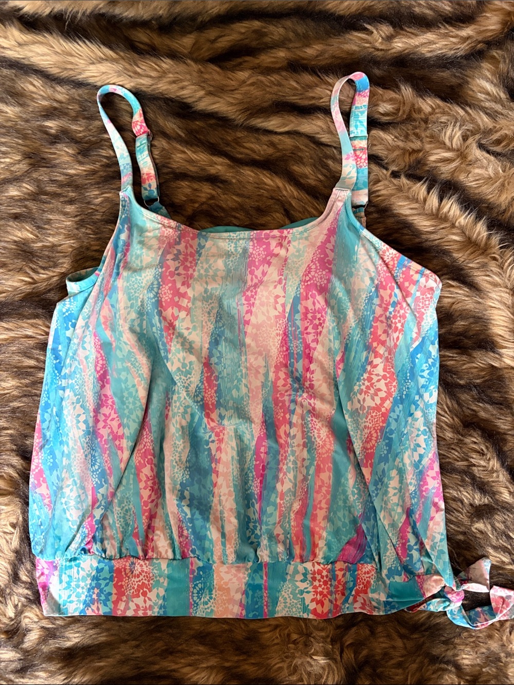 Beach House Pink & Aqua Striped Tie-Hem Tankini Size 18W